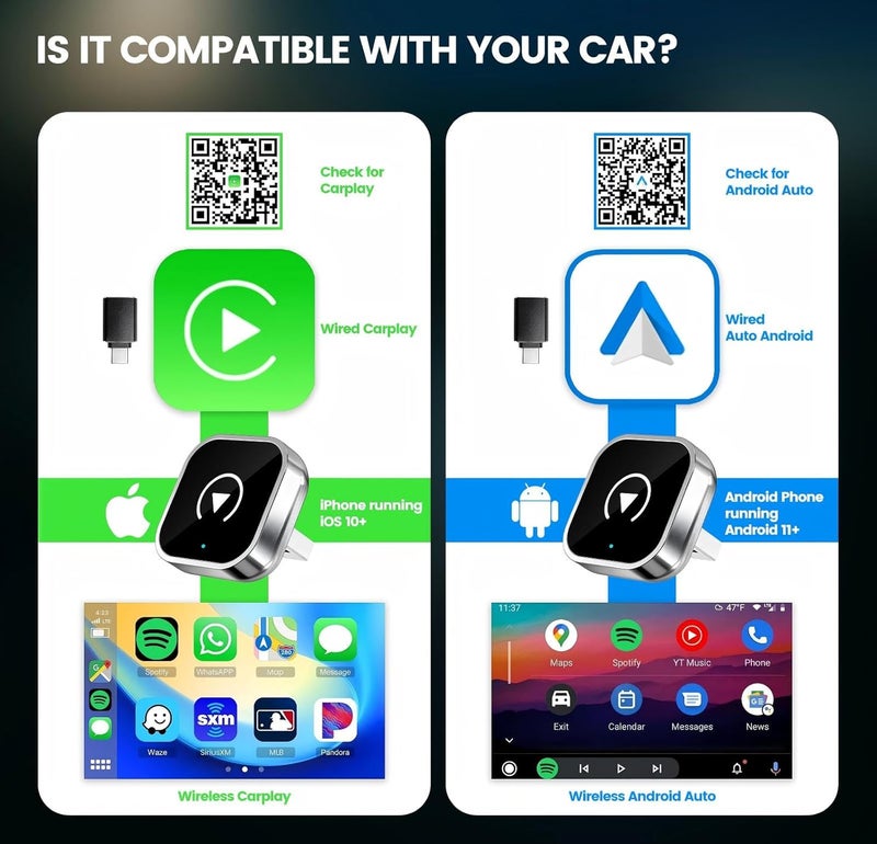 Promoterk محول وايرلس CarPlay و Android Auto، تصميم ألمنيوم فائق الصغر مع تقنية النطاق المزدوج، متوافق مع USB-C/USB-A للمركبات التي تدعم CarPlay السلكي - Image 2